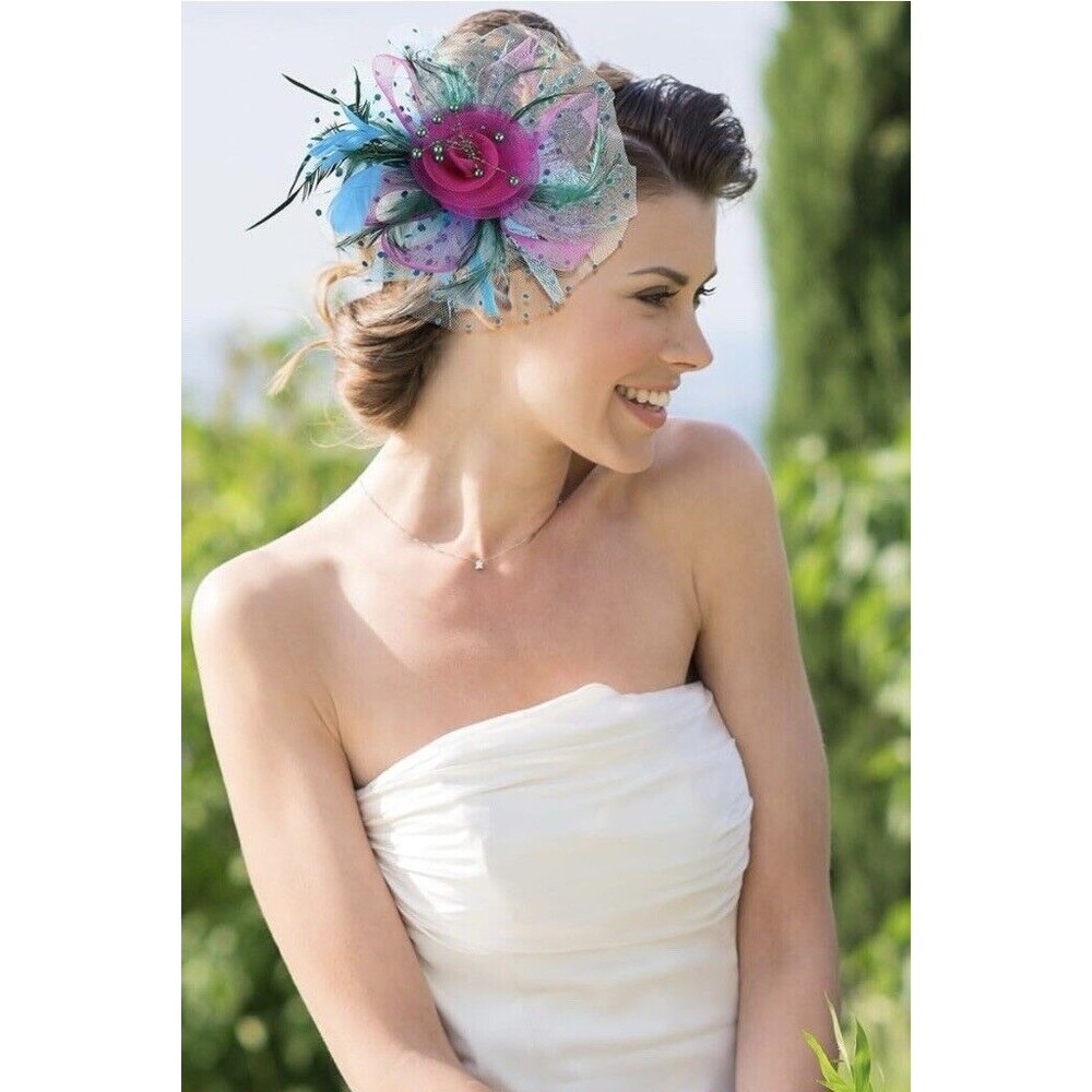 Colorful Feather Mesh Fascinator Hat Clip/Band Wedding Tea Cocktail Party